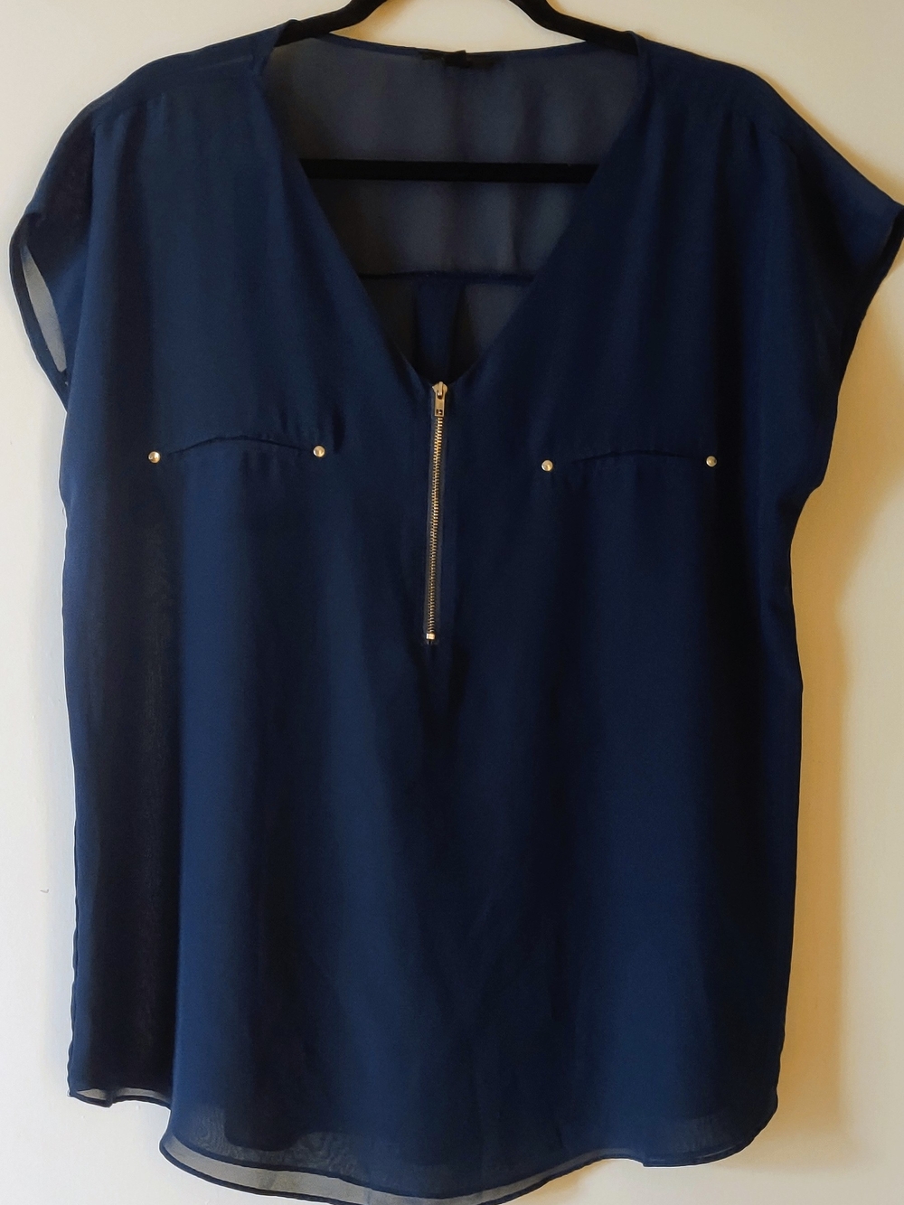 Women's Mine Too Blue V-Neck Zip Front Blouse 2XL